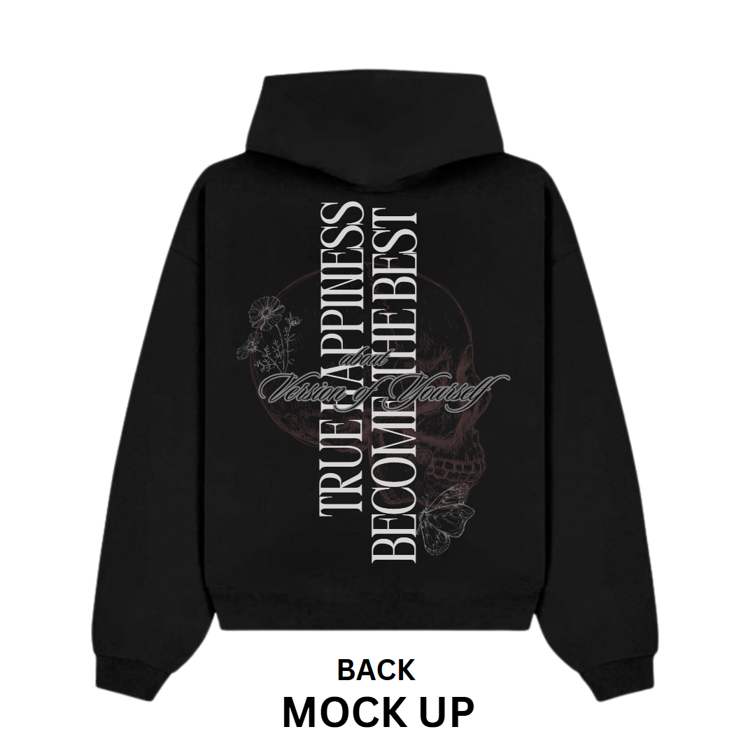 Hoodie Design "Eudamonia", Black Hoodie Front & Back Mockup, Black Hoodie, Vintage Hoodie, Typography | Transparent PNG | JPG and PDF file