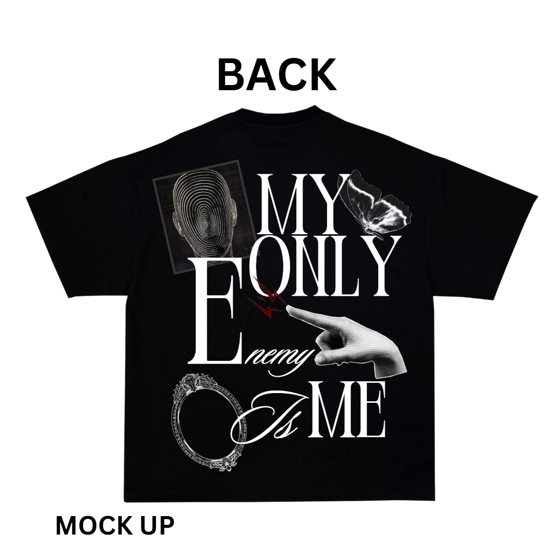 T-Shirt Design "Enemies", T-Shirt Mockup, T-Shirt Print Design, Black T-Shirt Mockup, Typography | Transparent PNG | JPG and PDF file