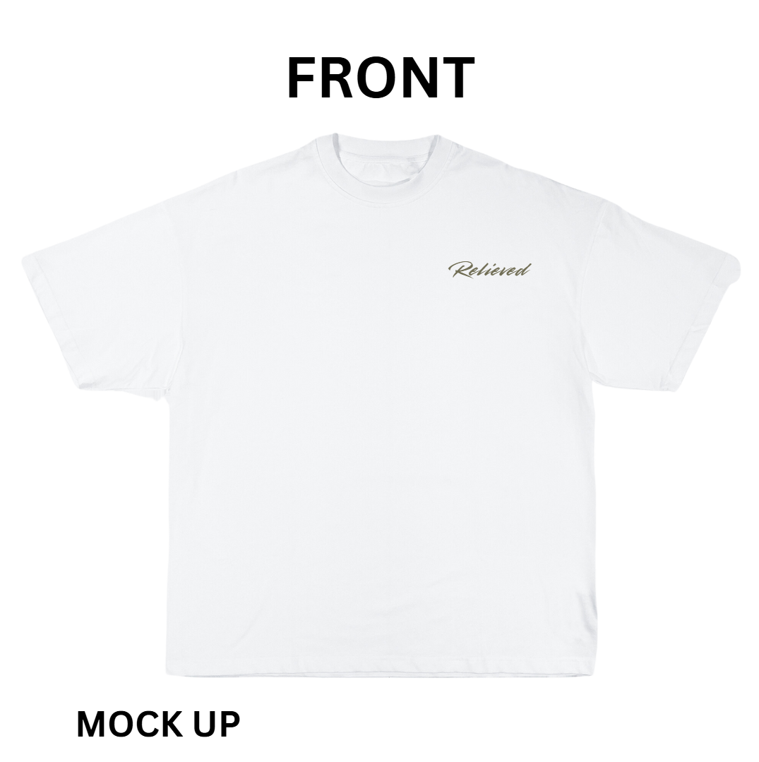 T - Shirt Design "Relieved", T-Shirt Mockup, T-Shirt Print Design, White T-Shirt Mockup, Typography | Transparent PNG | JPG and PDF file