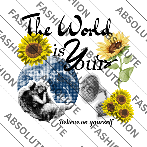 T-Shirt Design "The World", T-Shirt Mockup, T-Shirt Print Design, White T-Shirt Mockup, Illustration | Transparent PNG | JPG and PDF file
