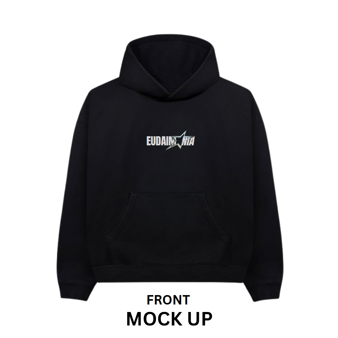 Hoodie Design "Eudamonia", Black Hoodie Front & Back Mockup, Black Hoodie, Vintage Hoodie, Typography | Transparent PNG | JPG and PDF file