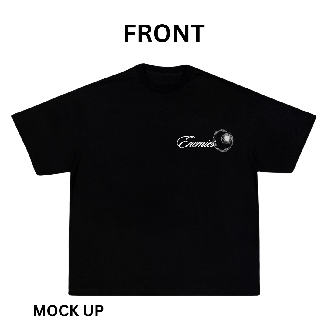 T-Shirt Design "Enemies", T-Shirt Mockup, T-Shirt Print Design, Black T-Shirt Mockup, Typography | Transparent PNG | JPG and PDF file