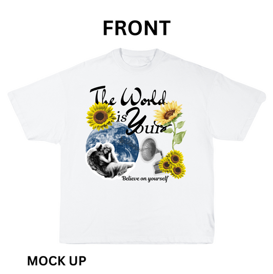 T-Shirt Design "The World", T-Shirt Mockup, T-Shirt Print Design, White T-Shirt Mockup, Illustration | Transparent PNG | JPG and PDF file